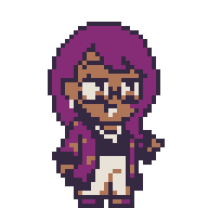 a pixel art sprite of Aster. he's smiling sleepily